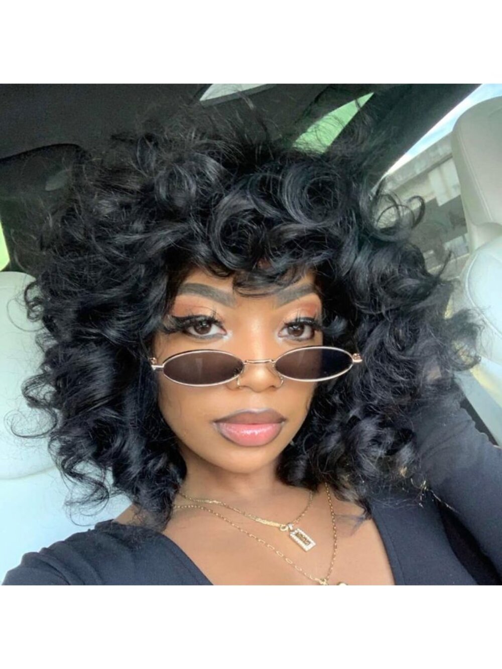 Curly Bangs Wig for Black Women - Short Big Natural Look, Versatile Style